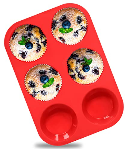 Anaeat Silicone Muffin Pan - 6 Cups Non-Stick Cupcake Molds, Food Grade Silicone Baking Tray for Making Egg Muffin, Cupcake, Quiches, Tart and Desserts, Reusable Muffin Tin Just Pop Out