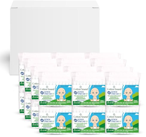 COTTON SOUND ECO Bastoncini Cotonati Baby Busta 24 confezioni x 60 Pezzi, Bastoncini Cotonati per Bambini, Bastoncini Ecologici e Biodegradabili 100% Cotone Idrofilo, Busta Compostabile, Made in Italy