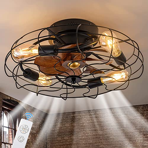 TRUYOK Deckenventilator mit Licht Retro LED Deckenleuchte mit Ventilator und Fernbedienung Industrial Deckenlampe E27 Vintage Cage Fan Lamp für Schlafzimmer Wohnzimmer Küche Beleuchtung, Schwarz