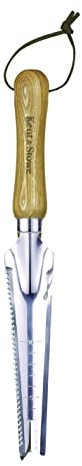 Kent & Stowe Multifunktionsunkrautjäter – Unkrautjäter mit Kratzzinke & Schneidklinge aus Edelstahl, Mooskratzer mit Holzstiel, Länge: 33,5 cm