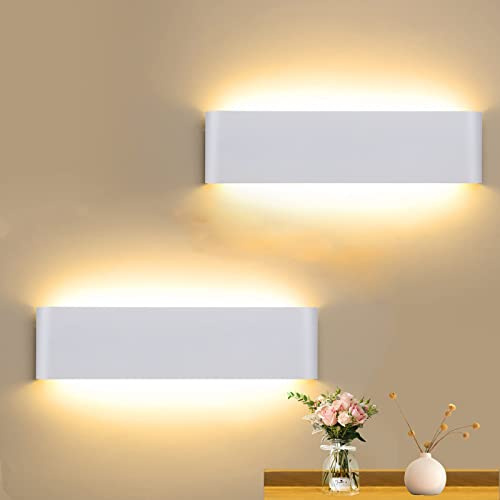 CANMEIJIA Wandlampe LED Wandleuchte Innen 16W 3000K Innen Wandbeleuchtung LED Moderne Wandlampen aus Aluminium Up Down Licht für Schlafzimmer Wohnzimmer Treppen Korridor Kinderzimmer, 2 Pieces Weiß