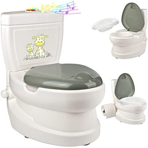 alles-meine.de GmbH Kindertoilette/Töpfchen Spülgeräusch + Licht Giraffe mit Wasserspülung Sound - Nachttopf/Babytopf - mit Deckel - weiß - Musik - Toilettentrainer - B..
