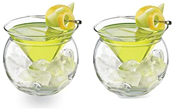 NLDGR Juego de 2 vasos de Martini sin tallo, vasos de cóctel de 9 onzas, vasos de Martini con base de bola, elegantes vasos para cóctel, fiesta, bar, juego de vasos