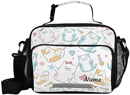 Lonchera personalizada para gatos, bolsa de almuerzo personalizada con correa de hombro ajustable, bolsa de picnic personalizada para la escuela, adolescentes, aperitivos, bolsa térmica aislada