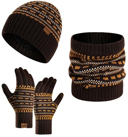 Daysskk Mütze Schal und Handschuhe set Herren Damen Warmes Set Wintermütze Beanie Herren Touchscreen Handschuhe Strickmütze Herren Damen Winter
