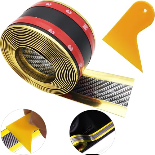 Autocollant de Seuil de Voiture, CTRICALVER 5cm*3m Film de Protection Universel pour seuil, Protection Seuil de Porte Voiture Autocollante Flexible (Or Bicolore)+ grattoir Jaune