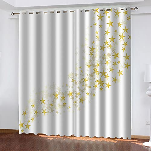 MAYNUO Blickdichte Vorhänge Mit Motiv 3D Goldener Kleiner Stern Kinder Gardinen Blickdicht Ösen Gardine Thermo 264x214 cm Schlafzimmer Kinderzimmer Vorhänge Dekoratives Muster, Verdunklungsvorhänge