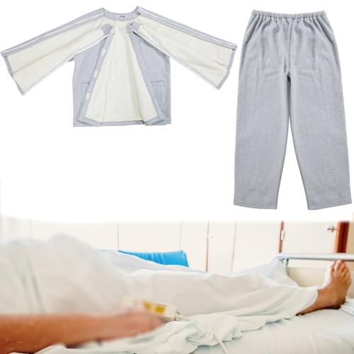Samnuerly Unisex Patienten Pflege Kleidung Mit Reißverschluss Winter Plus Samt Patientenpflege,Kleidung,Leicht Zu Tragen,für Bettlägerige Inkontinenz-Patienten,ältere Menschen (Light Gray XL)