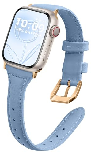 WoPail Leather Straps for Apple Watch Strap 40mm 41mm 42mm 44mm 45mm 46mm 49mm 38mm, Women Replacement Genuine Leather Slim Strap for Apple Watch Series 11 10 9 8 7 6 5 4 3 2 1/SE/Ultra