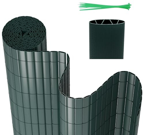 Gimisgu PVC Sichtschutzmatte 180 x 400 cm, Standard Sichtschutz, W-Struktur Verstärkung Innen, Wasserdicht Balkon Sichtschutz mit Kabelbindern, Balkonverkleidung Windschutz, Grün
