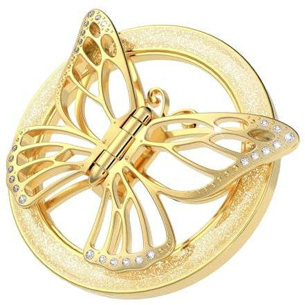 Doflyesky 2024 Upgrade Magnetic Phone Grip, Butterfly Phone Grip Holder Finger Kickstand, Adapter Ring for MagSafe Included, Gold, Compatible with iPhone 16/15/14/13/12 Series