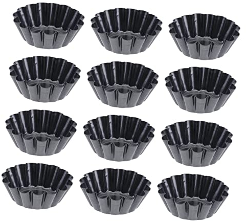 ABOOFAN 12pcs Flower Tart Molds Non-Stick Carbon Steel Egg Tart Pans Cupcake Tray for Easy Making