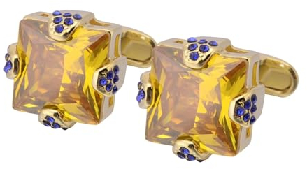 Skcess Manschettenknöpfe Herren Goldgelb, Hemd Manschettenknöpfe Herren Quadrat Messing Gelb Zirkonia Manschettenknöpfe Für Herren 18X18 MM