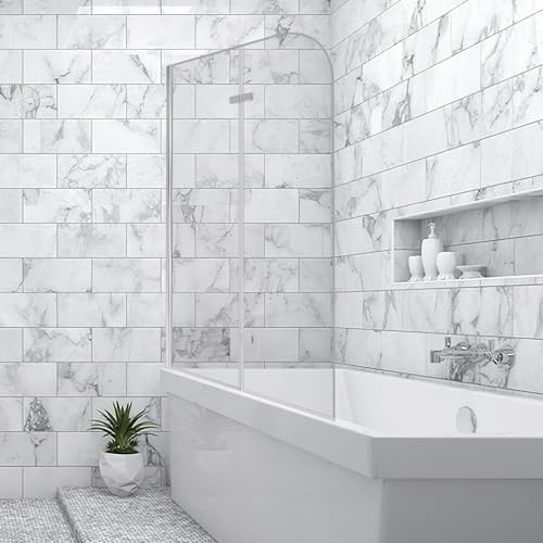 Jiubiaz Pannello doccia pieghevole da 100 x 140 cm per vasca da bagno, 2 pezzi, in vetro di sicurezza EGS da 6 mm, per doccia e vasca da bagno, colore: argento trasparente