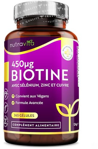 Biotina + Zinco + Selenio + Rame - 365 Capsule Vegane, Fornitura per 1 Anno, Supporto per Capelli, Pelle e Unghie - Integratore di bellezza - Nutravita