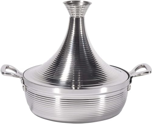 BESTXH 6 Taglie Taggine Marocchina Pentola, Pentole Tajine con Cono A Forma di Coperchio Chiuso, in Acciaio Inossidabile Non Stick Casserole MarocchinaCon 2 Maniglie,Argento,30cm