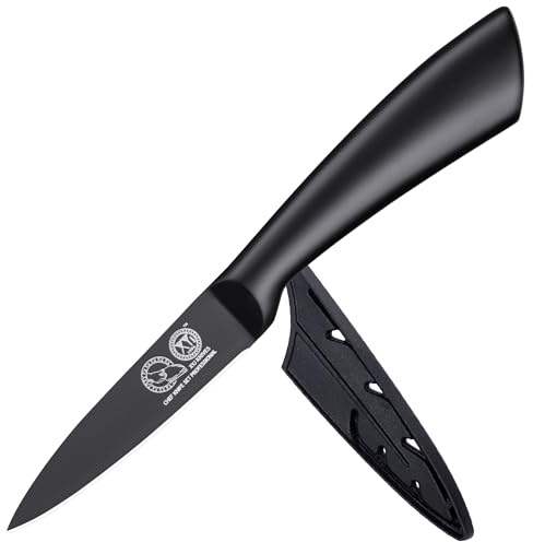 XYJ Spelucchino 3,5 pollici piccolo coltello da cucina con copertura, in acciaio inox ultra affilato verdura pelare frutta affettare coltello, posate da cucina, manico ergonomico
