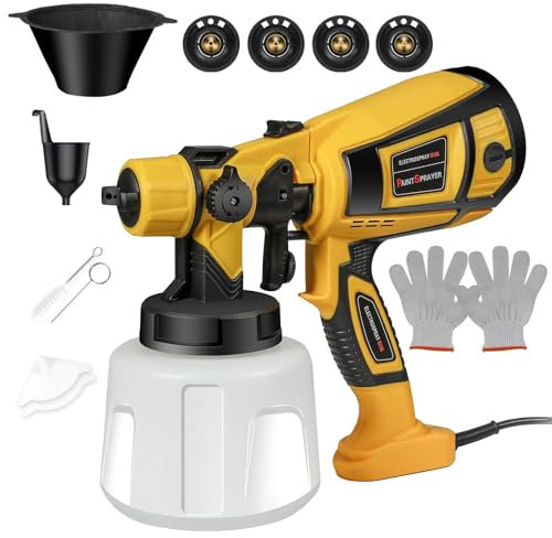 Pistolet a Peinture Amélioré, Pistolet à Peinture Électrique, [800W/1400ml/4 Buses/3 Modèles] Pistolet électrique HVLP pour Intérieur et Extérieur de Maison, Armoires, Clôtures, Plafonds