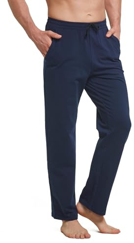 baleaf Pantalon de Jogging pour Homme avec Poches - Pantalon de Course en Coton - Taille élastique, 2 Poches - Bleu Marine, 3XL