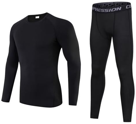 Gavena Ropa Interior Térmica para Niño Conjunto Capa Base de Ropa Interior Esquí Futbol Deportes Conjuntos de Manga Larga y Leggings(Negro,120-130 CM)