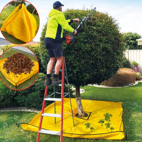 LTCANOPY 10x10ft Landscape Trimming Tarp with 15in Center Hole | Heavy-Duty Garden Tree & Bush Pruning Cover | Reinforced Handles on 4 Corners for Easy Leaf Collection