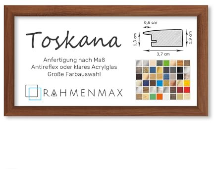 RahmenMax® Toskana Bilderrahmen Bildmaß 40x100 cm zum Aufhängen/Maßanfertigung möglich/MDF Posterrahmen in Nussbaum dunkel Dekor mit Acrylglas Antireflex/Puzzle Rahmen
