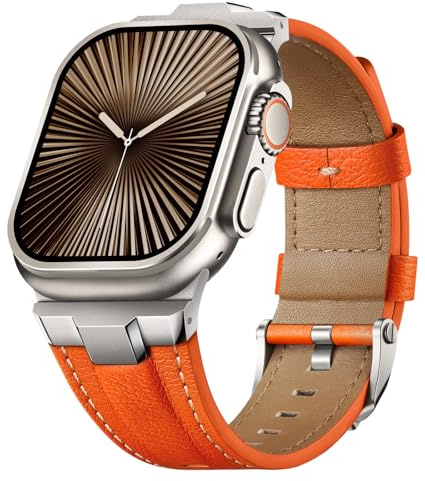 Suitisbest Leder Armband Kompätibel mit Apple Watch Ultra 2 Armband 49mm 46mm 45mm 44mm 42mm, Echt Leder Robust Metall Konnektor für iWatch Ultra 3 Serie 11 10 9 8 7 6 5 4 3 Ultra SE 3 SE 2 SE