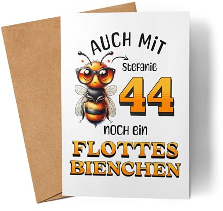 Kiddle-Design Personalisierte Geburtstagskarte 44. Geburtstag - Flottes Bienchen ist 44-44ter Geburtstag Lustige Karte Frau Frauen - Faltkarte inkl. Umschlag