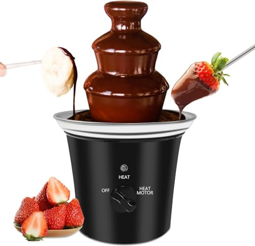MINI Chocolate Fountain Machine Small Electric Chocolate Fondue Fountain Machine for Party for Candy Butter Cheese with Tray and Stickers (Black)