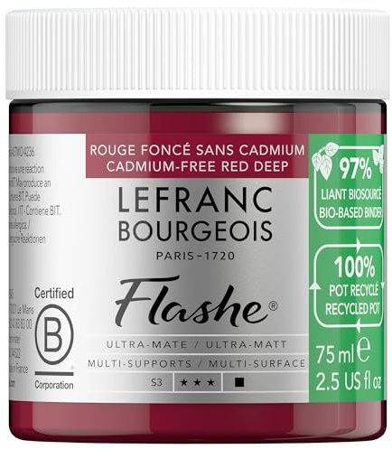 Lefranc Bourgeois 301979 Flashe Bio-Based Acryl- und Vinylfarbe Kadmiumfrei Tiefes Rot, 75 ml – Umweltfreundlich, Matt, Lichtecht, Wasserfest, Deckend
