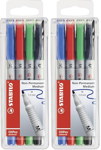 STABILO - Folienstift - OHPen universal - wasserlöslich medium - 8er Pack - grün, rot, blau, schwarz