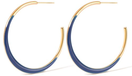 TaYolnFaSo Pendientes de aro esmaltados redondos en forma de C, chapados en oro real de 18 quilates, regalo de joyería para mujer