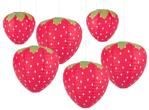 Hitopin 6 Stück Erdbeere Papier Laternen, Erdbeer förmige Papierlaternen Papierlampions, Erdbeer Wabenball Erdbeer, Erdbeer Papier Laterne, für Garten Party Dekoration, Brautdusche, Babyparty