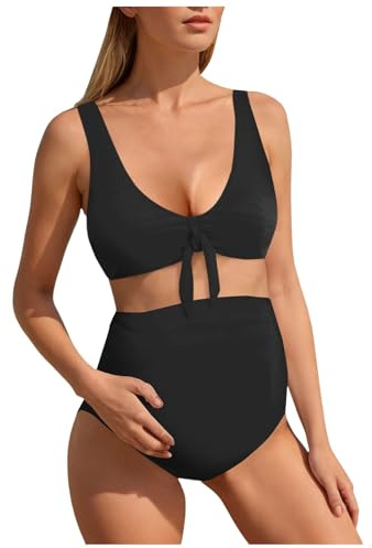Umstands Badeanzug zweiteilig V-Ausschnitt Bikini Top Hohe Taille Hipster-Unterteil für Damen Schwangere Schwangerschafts Badeanzug Maternity Umstandsbikini Swimwear Umstandsbadeanzug (XL)