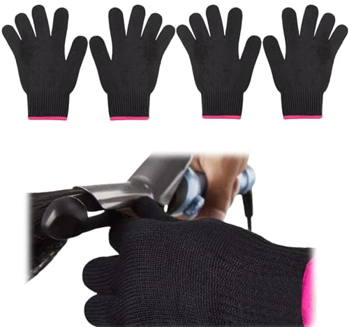 KIQAWEE 4pcs Heat Resistant Gloves for Hair Styling, 22x14cm Cotton Core with Rose Red Edge, Heat Protection Gloves for Hair Styling, Suitable for Left and Right Hands