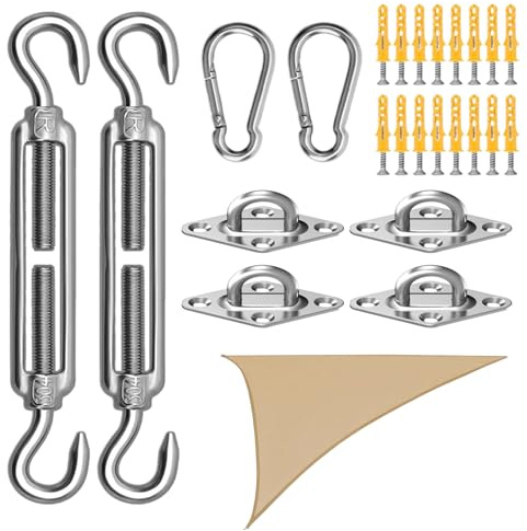 Krmoau Sun Sail Mounting Set, Stainless Steel Sailing Accessories, Stainless Steel Mounting Set for Sun Protection, Outdoors, Patio, Garden, Boat, Camping, Pool