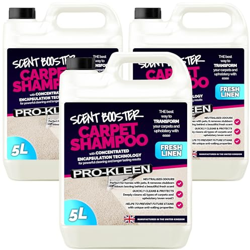 Pro-Kleen Scent Booster Carpet Shampoo 3 x 5L - Concentrated Encapsulation Technology - Neutralises Odours, Deeply Cleans & Prevents Future Stains - Long-Lasting Fresh Linen Fragrance