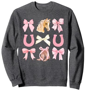 Western Girl Country Rodeo Pink Cowgirl Horse Coquette Bow Sweatshirt, Adult Unisex, Dark Heather Grey, Small