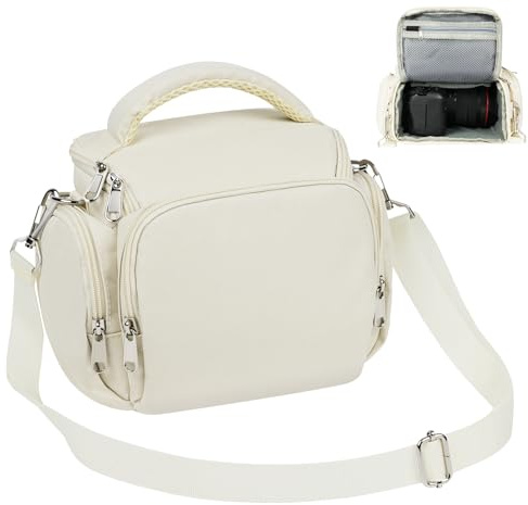 Ainiv DSLR Camera Bag, Waterproof Anti-Shock SLR Camera Case, Adjustable Shoulder Strap Cameras Accessories Protection, Portable Crossbody Single Shoulder Bag Compatible with Canon, Sony, Nikon, Beige
