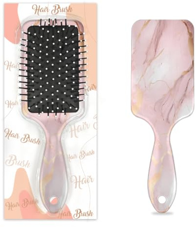 Myfsucce Hair Brush for Women - Cushion Massage Detangler Brush with Pink Rose Gold Marble Print Pattern, Anti-Static Smoothing Hairbrush for Wet/Dry Hair