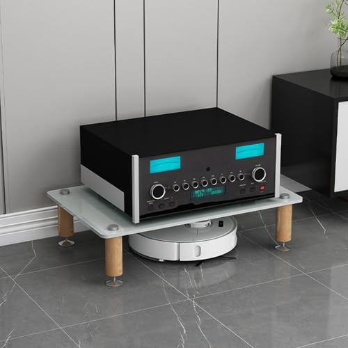 TV Rack HiFi Regal Audio Schrank Glas und Holz, Entertainment-Center Schallplattenständer, StereoKomponenten Rackschrank, für Verstärker Plattenspieler(White,14cm/5.5in)
