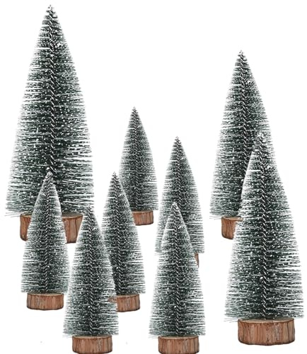 9 Pezzi Mini Albero di Natale 10/15/20cm Mini Abete Decorativo Piccoli Alberi di Natale con Effetto Neve Piccola Decorazione Natalizia per Decorazione da Tavolo, Fai da Te, Vetrina, Decorazione