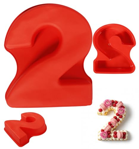 JEKUGOT 10 Inch Silicone Number Cake Mould, 3D Number 2 Cake Tin, DIY Baking Cakes Form for Birthday, Baking, Anniversary, Wedding