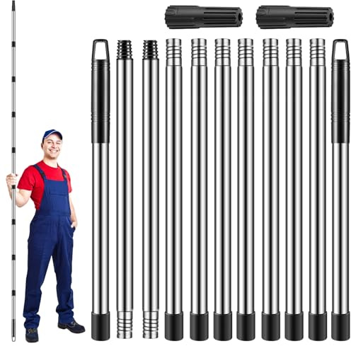 2Pack Paint Roller Extension Pole Longest 11.8ft/3.6m 13 Segmented Extendable (80-360cm) Telescopic Pole Extension Pole with Tapered Adapter, Extendable Roller Pole for Painting Gutter Cleaning Tools