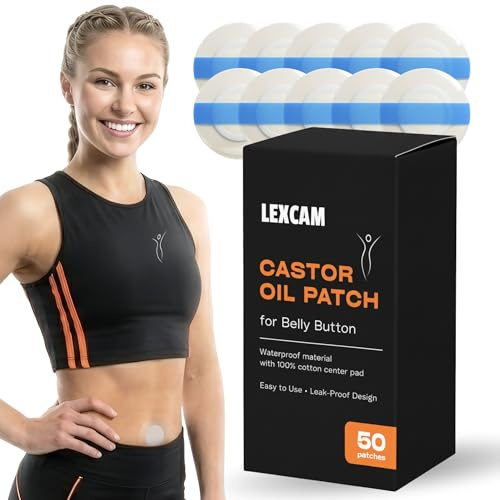 Lexcam Toppe adesive progettate per olio di ricino per ombelico, a prova di perdite, impermeabili, con nucleo in cotone biologico per un uso delicato e senza sporcarsi, durata oltre 12 ore (50 cerotti