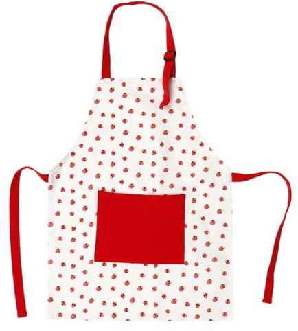 Touosy Grembiule Cucina Bambina Grazioso Grembiule Fragola Rossa in Cotone Regolabile con Tasca, Set Cucina Bambini Set da Forno per Bambini Perfetto per Cucinare Backen Pittura per Cuoco Bambino