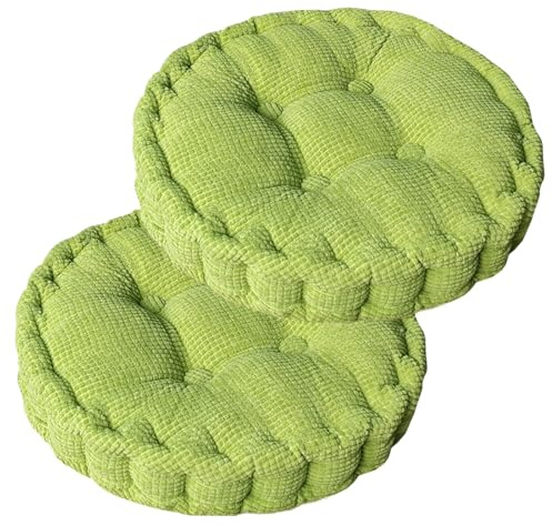 Set di 2 cuscini rotondi da pavimento, 40 x 40 cm, in cotone, imbottiti, spessi, per yoga, per interni ed esterni, colore verde
