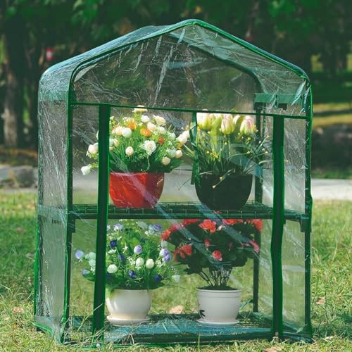 Cubierta de Invernadero, Cubierta de Repuesto de plástico Transparente Impermeable de 2 Niveles con Puerta Enrollable con Cremallera para Plantas de jardinería, Adornos de jardín