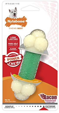 Nylabone Extreme Tough Double Action Dog Chew Toy Bone, Cleans Teeth, Bacon Flavour, Small, for Dogs Up to 11 kg