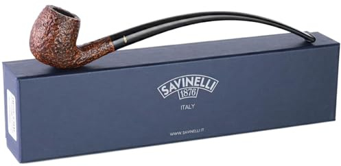 Savinelli Churchwarden Brown 601 – Tuyau extra long en bois italien fait à la main, design vintage, billard courbé, 3 mm, finition rustiquée